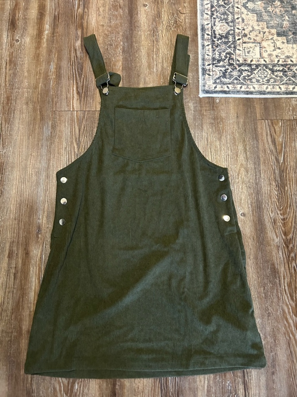Olive Green Faux Corduroy Overall Dress Size M NWOT